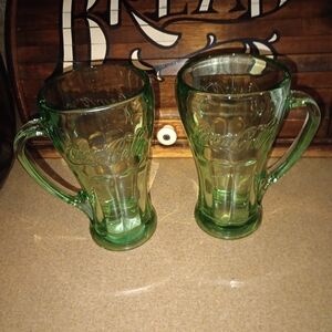 Coca Cola Emerald Glass Libby Mugs Set